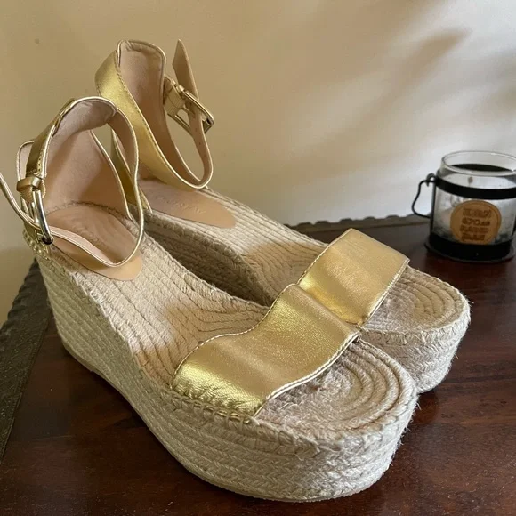 J.crew Marina metallic gold espadrille wedge sandals - Picture 1 of 8